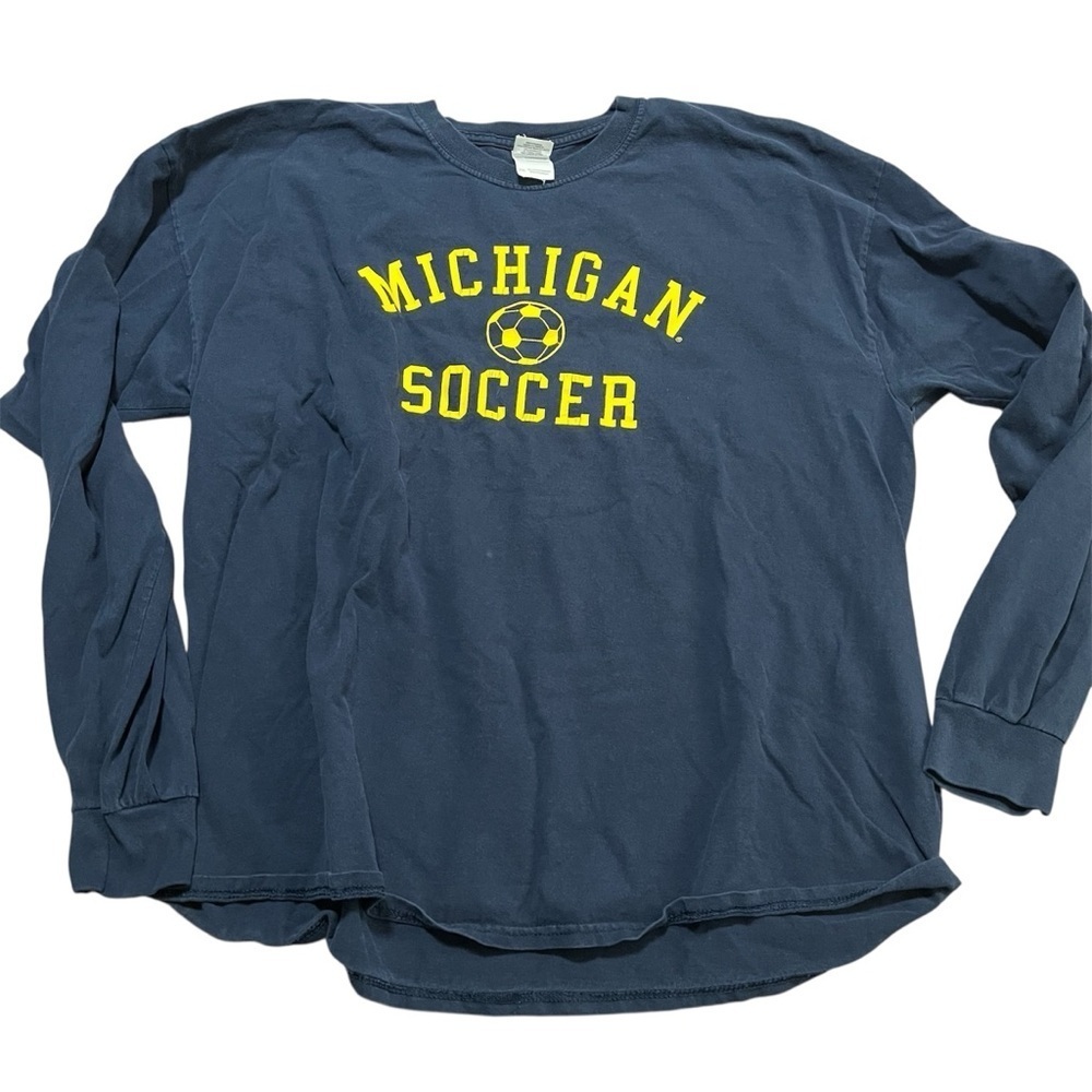 Vintage NCAA University Michigan Wolverines Soccer Long Sleeve Navy Size 2XL
